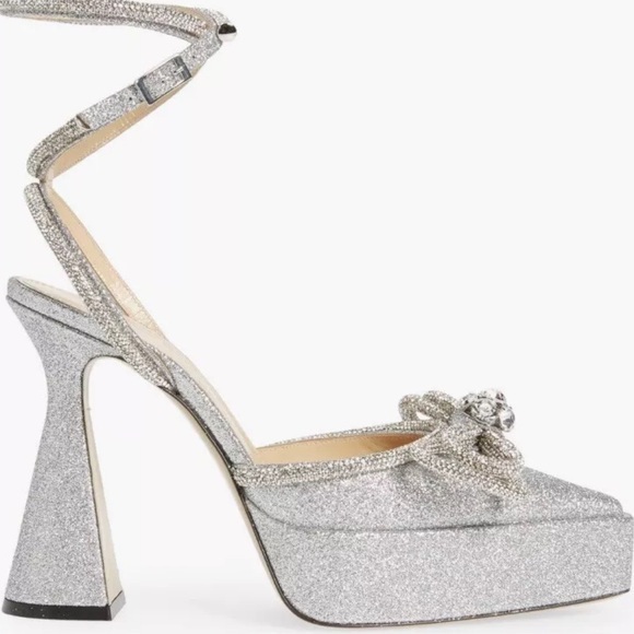🌺MACH & MACH 🌺 Double Bow Platform Pump Silver Glitter Size: 38 - Picture 3 of 15